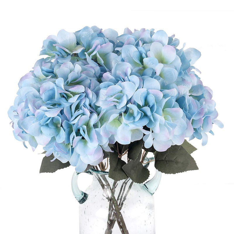 Louiesya Artificial Flowers Silk Hydrangea Flowers with 5 Big Heads Fake Flower Bunch Bouquet for Home Wedding Party Decor DIY, Light Blue - Image 1